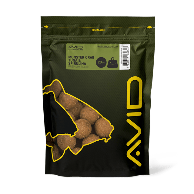Boilies Avid Carp Premium Monster Crab Tuna & Spirulina 20 mm - Tienda Carpfishing