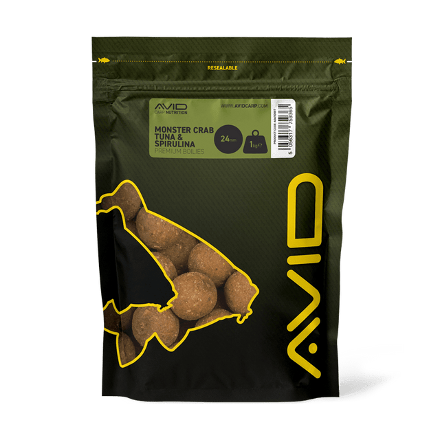 Boilies Avid Carp Premium Monster Crab Tuna & Spirulina 24 mm - Tienda Carpfishing