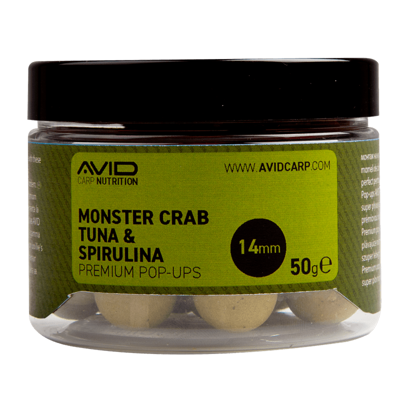 Pop ups Avid Carp Premium Monster Crab Tuna & Spirulina 14 mm - Tienda Carpfishing
