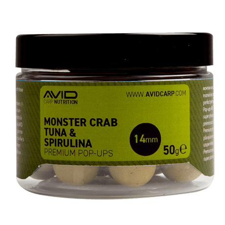 Pop ups Avid Carp Premium Monster Crab Tuna & Spirulina 14 mm - Tienda Carpfishing