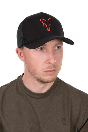 Gorra Fox Trucker Negro - Naranja - Tienda Carpfishing