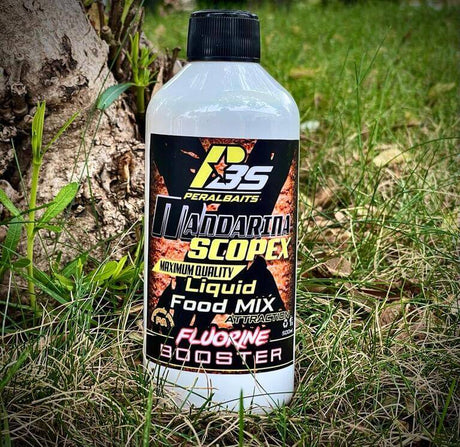 Remojo Booster Fluorine Peralbaits Mandarina Scopex 500 ml - Tienda Carpfishing